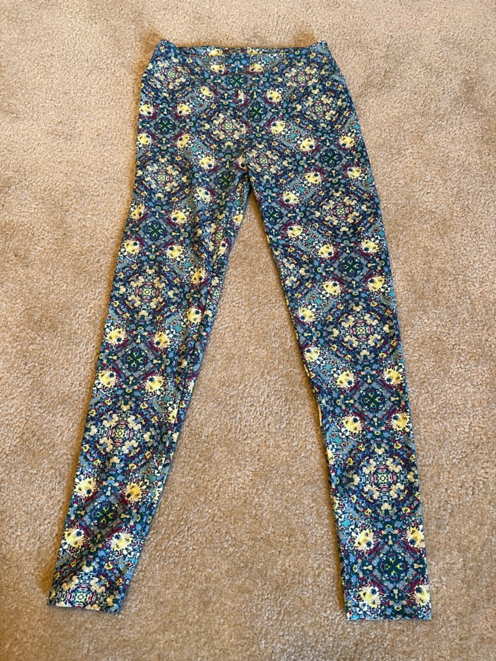 LuLaRoe Blue Teal Yellow Pink Floral Print